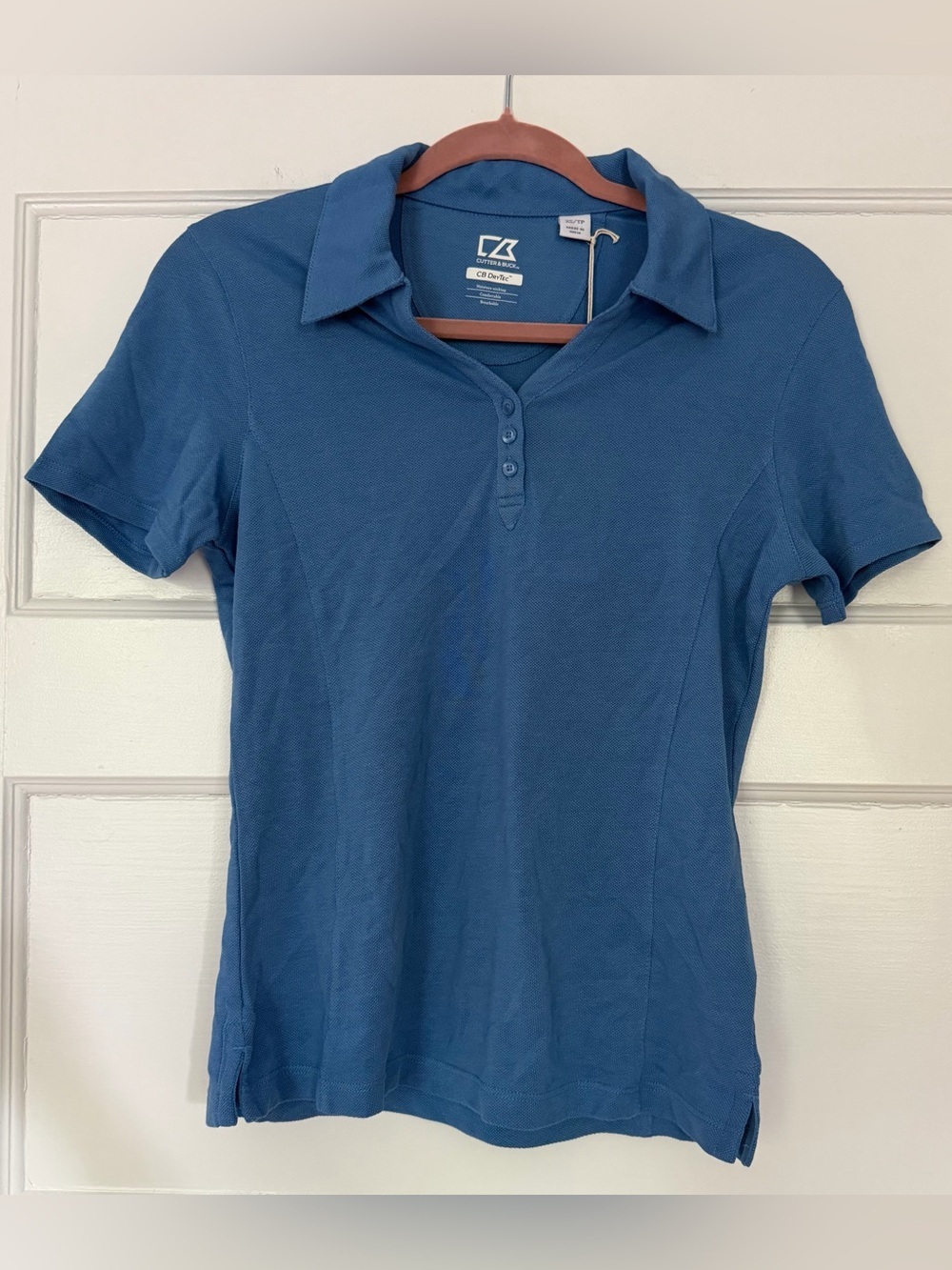 Cutter & Buck Women’s XS CB DryTec Blue Polo NWT APG Embroidered Golf Shirt